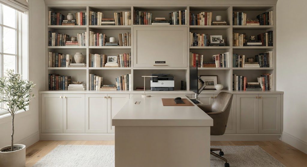 Case Study: A Home Office Built-In That Hides the Printer, Shredder, Router, and 200 Books