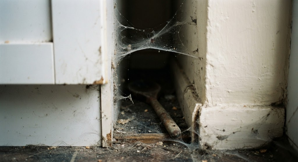 The hidden waste of off-the-shelf cabinets Gap between stock cabinet and wall collecting dust and debris